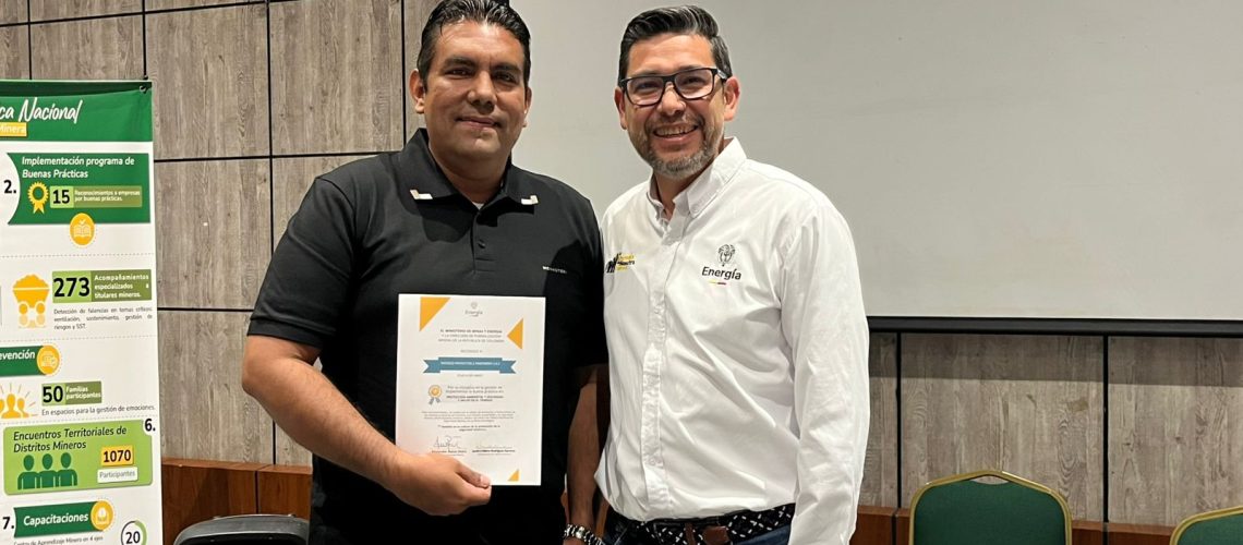 Ministerio de Minas y Energía, entrega reconocimiento a compañía huilense por buenas prácticas en seguridad minera