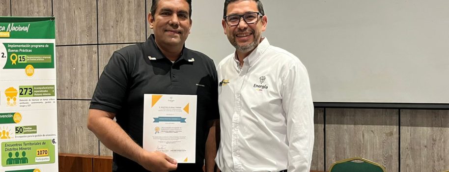 Ministerio de Minas y Energía, entrega reconocimiento a compañía huilense por buenas prácticas en seguridad minera